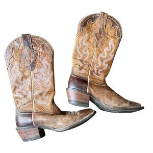 VTG Ariat Western Size 7.5B Leather 12” Pink Flame Square Toe Cowgirl Boots